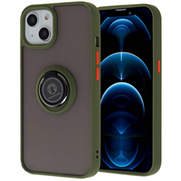 iPhone 13 Mini Hard PC Rear / Soft TPU Colorful Border Case with I - ring Holder - DARK GREEN (Only Ground Shipping)
