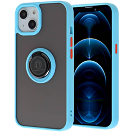 Hard PC Rear / Soft TPU Colorful Border Case with I-ring Holder - LIGHT BLUE for iPhone 13 Pro (Only Ground Shipping)