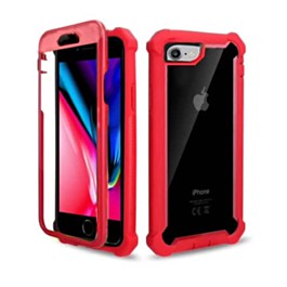 3in1 Hybrid Clear Soft TPU Hard PC Back Cover Case - RED for iPhone 8P / 7P (Only Ground Shipping)
