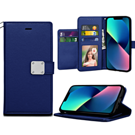 Elegant Leather Wallet Case - DARK BLUE for iPhone 12 Mini (Only Ground Shipping)