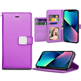 Elegant Leather Wallet Case - PURPLE for iPhone 12 Mini (Only Ground Shipping)