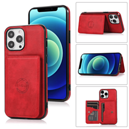 Leather Pocket Wallet Case  (Red) for iPhone 12 Pro Max / 13 Pro Max (Only Ground Shipping)