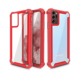 Galaxy Note 20 3in1 Hybrid Clear Soft TPU Hard PC Back Cover Case - RED (Only Ground Shipping)