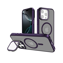 Slim Transparent Camera Stand Case with Wireless Charging - PURPLE for iPhone 12 / 12 Pro (Only Ground Shipping)