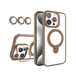 Magnetic Clear Case with 2 Kickstand & Camera Lens - DESERT TITANIUM for iPhone 12 / 12 Pro (Only Ground Shipping)