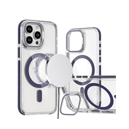 Thin Magnetic Clear Case with Camera Stand Kickstand - PURPLE for iPhone 12 / 12 Pro (Only Ground Shipping)