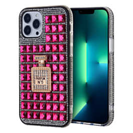 Crystal Stones Case with Perfume Adornment - HOT PINK for iPhone XR (Only Ground Shipping)