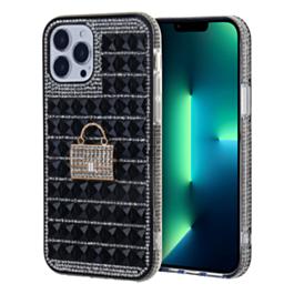 Crystal Stones Case with Bag Adornment - BLACK for iPhone 7G / 8G / SE 2020 (Only Ground Shipping)