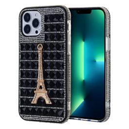 Crystal Stones Case with Paris Adornment - BLACK for iPhone 8P / 7P (Only Ground Shipping)