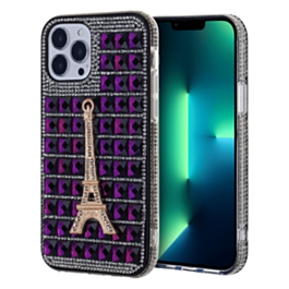 Crystal Stones Case with Paris Adornment - PURPLE for iPhone XR (Only Ground Shipping)