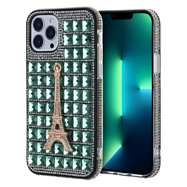 Crystal Stones Case with Paris Adornment - LIME GREEN for iPhone 8P / 7P (Only Ground Shipping)