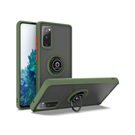 Galaxy S20 FE Hard PC Rear / Soft TPU Colorful Border Case with I-ring Holder - NAVY GREEN (Only Ground Shipping)