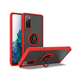 Galaxy S20 FE Hard PC Rear / Soft TPU Colorful Border Case with I-ring Holder - RED (Only Ground Shipping)