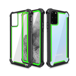Galaxy S20 3in1 Hybrid Clear Soft TPU Hard PC Back Cover Case - BLACK GREEN (Only Ground Shipping)