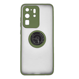 Galaxy S20 Ultra Hard PC Rear / Soft TPU Colorful Border Case with I-ring Holder - NAVY GREEN (Only Ground Shipping)