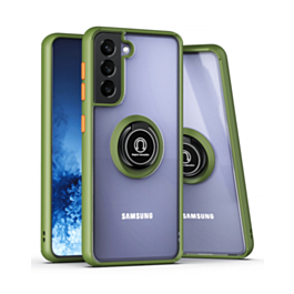 Galaxy S22 Hard PC Rear / Soft TPU Colorful Border Case with I-ring Holder - GREEN (Only Ground Shipping)