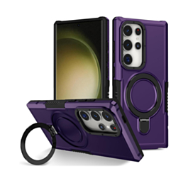 Hard PC Shockproof Case w /Ring Holder - DARK PURPLE for Galaxy S22 Ultra (Only Ground Shipping)