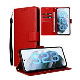 Galaxy S23 Leather Wallet Case with Card Slot - RED (Only Ground Shipping)
