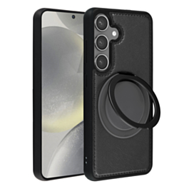 Slim Leather Case with Wireless Charging Kickstand - BLACK for Galaxy S23 (Only Ground Shipping)