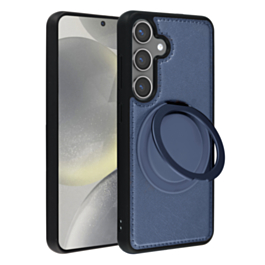 Slim Leather Case with Wireless Charging Kickstand - BLUE for Galaxy S23 (Only Ground Shipping)