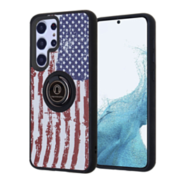 Galaxy S23 Plus Pattern Design Hard PC Rear/Soft TPU Colorful Border Case with I - ring Holder - FLAG (Only Ground Shipping)