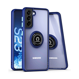 Galaxy S23 Hard PC Rear / Soft TPU Colorful Border Case with I - ring Holder - BLUE (Only Ground Shipping)