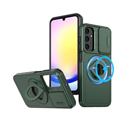 Ring Stand Case & Camera Lens Sliding Cover - DARK GREEN for Galaxy S23 (Only Ground Shipping)