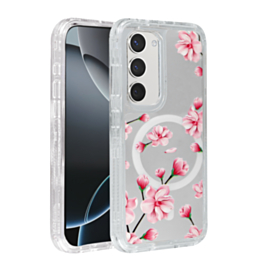 Flower Design Transparent Case with Wireless Charger - Style 1 for Galaxy S23 (Only Ground Shipping)