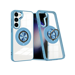 Galaxy S23 Transparent Wireless Charging Case with Ring Holder - BLUE (Only Ground Shipping)
