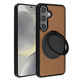 Slim Leather Case with Wireless Charging Kickstand - BROWN for Galaxy S23FE (Only Ground Shipping)