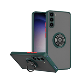 Galaxy S23 FE Hard PC Rear / Soft TPU Colorful Border Case with I-ring Holder - DARK GREEN (Only Ground Shipping)
