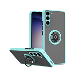 Galaxy S23 FE Hard PC Rear / Soft TPU Colorful Border Case with I-ring Holder - LIGHT BLUE (Only Ground Shipping)