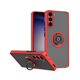Galaxy S23 FE Hard PC Rear / Soft TPU Colorful Border Case with I-ring Holder - RED (Only Ground Shipping)