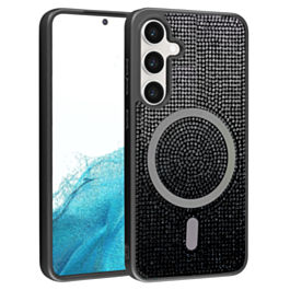 Wireless Charging Bling Diamond Crystal Case - BLACK & SILVER for Galaxy S23FE (Only Ground Shipping)