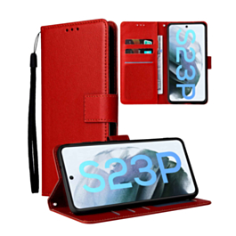 Galaxy S23 Plus Leather Wallet Case with Card Slot - RED (Only Ground Shipping)