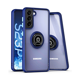Galaxy S23 Plus Hard PC Rear / Soft TPU Colorful Border Case with I - ring Holder - BLUE (Only Ground Shipping)