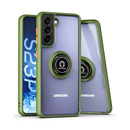 Galaxy S23 Plus Hard PC Rear / Soft TPU Colorful Border Case with I - ring Holder - GREEN (Only Ground Shipping)