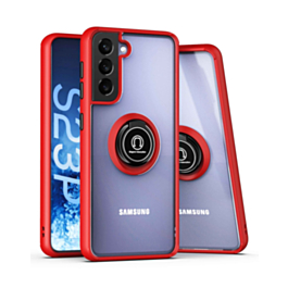 Galaxy S23 Plus Hard PC Rear / Soft TPU Colorful Border Case with I - ring Holder - RED (Only Ground Shipping)