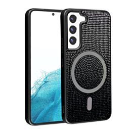 Wireless Charging Bling Diamond Crystal Case - BLACK & SILVER for Galaxy S23 Plus (Only Ground Shipping)