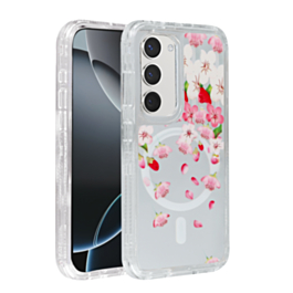 Flower Design Transparent Case with Wireless Charger - Style 6 for Galaxy S23 Plus (Only Ground Shipping)