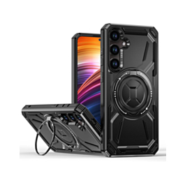 Full-Body Rugged Shockproof Case with Built-in Ring Holder - BLACK for Galaxy S24FE (Only Ground Shipping)
