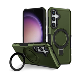 Hard PC Shockproof Case w /Ring Holder - GREEN for Galaxy S24FE (Only Ground Shipping)