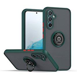Galaxy S24FE Hard PC Rear / Soft TPU Colorful Border Case with I - ring Holder - DARK GREEN (Only Ground Shipping)