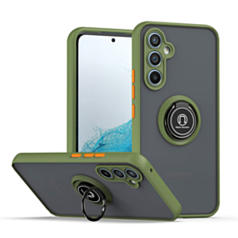 Galaxy S24FE Hard PC Rear / Soft TPU Colorful Border Case with I - ring Holder - NAVY GREEN (Only Ground Shipping)