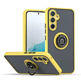 Galaxy S24FE Hard PC Rear / Soft TPU Colorful Border Case with I - ring Holder - YELLOW (Only Ground Shipping)