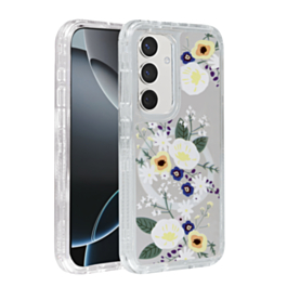 Flower Design Transparent Case with Wireless Charger - Style 3 for Galaxy S24FE (Only Ground Shipping)