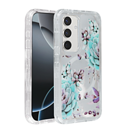 Flower Design Transparent Case with Wireless Charger - Style 8 for Galaxy S24FE (Only Ground Shipping)