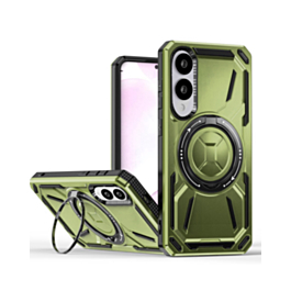 Full-Body Rugged Shockproof Case with Built-in Ring Holder - GREEN for Galaxy S25E (Only Ground Shipping)