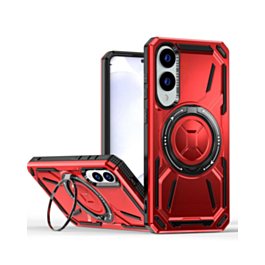 Full-Body Rugged Shockproof Case with Built-in Ring Holder - RED for Galaxy S25E (Only Ground Shipping)