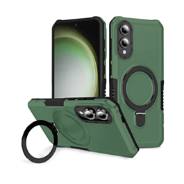 Hard PC Shockproof Case w /Ring Holder - GREEN for Galaxy S25E (Only Ground Shipping)